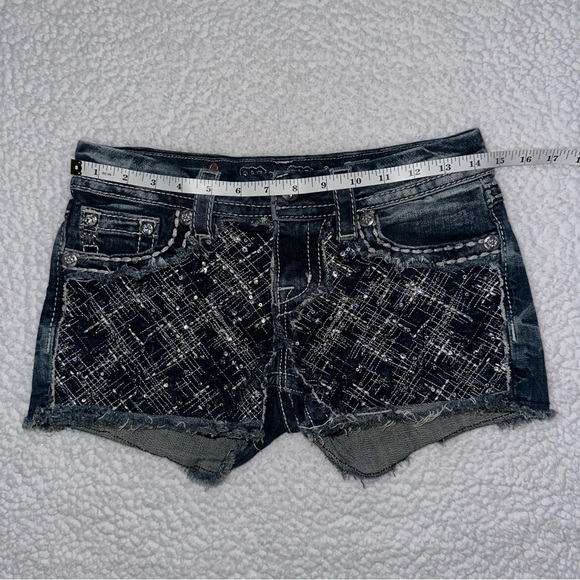 MISS ME signature low rise jean shorts cutoff denim embellished distressed 26 - Picture 13 of 15